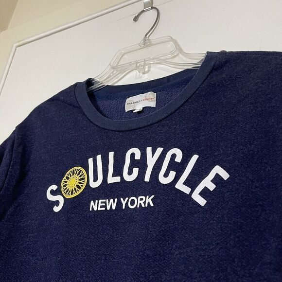 SOULCYCLE x SUNDRY blue crew neck pullover sweatshirt raw hem size medium - Picture 3 of 5